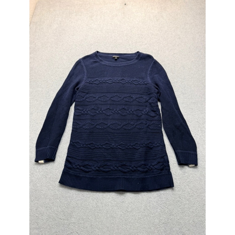Talbots Womens Navy Blue Cable Knit Crew Neck Sweater Size Large D-2-5(3941)